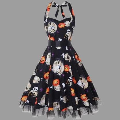 Halloween Midi Jurk met Cartoons en Spookachtige Print