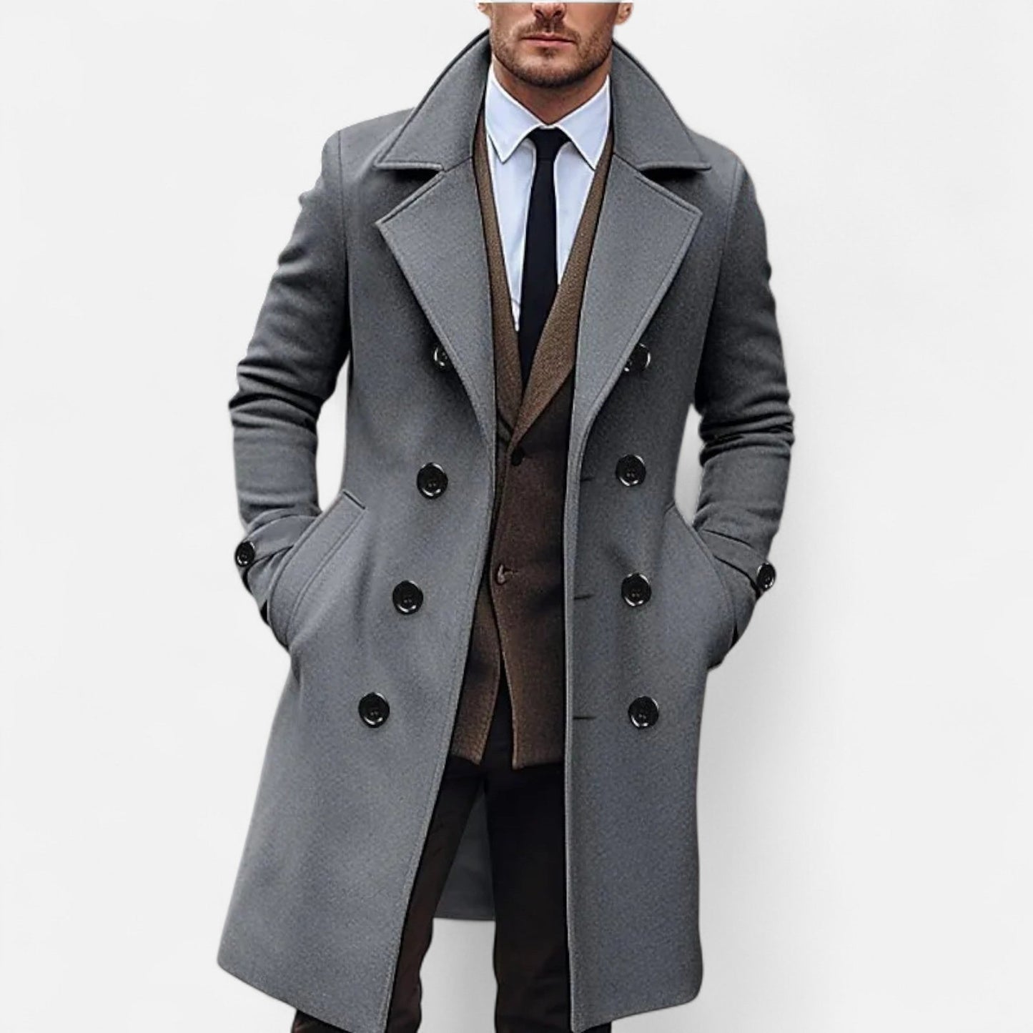 Lange Leren Jas voor Mannen Elegant en Stijlvol