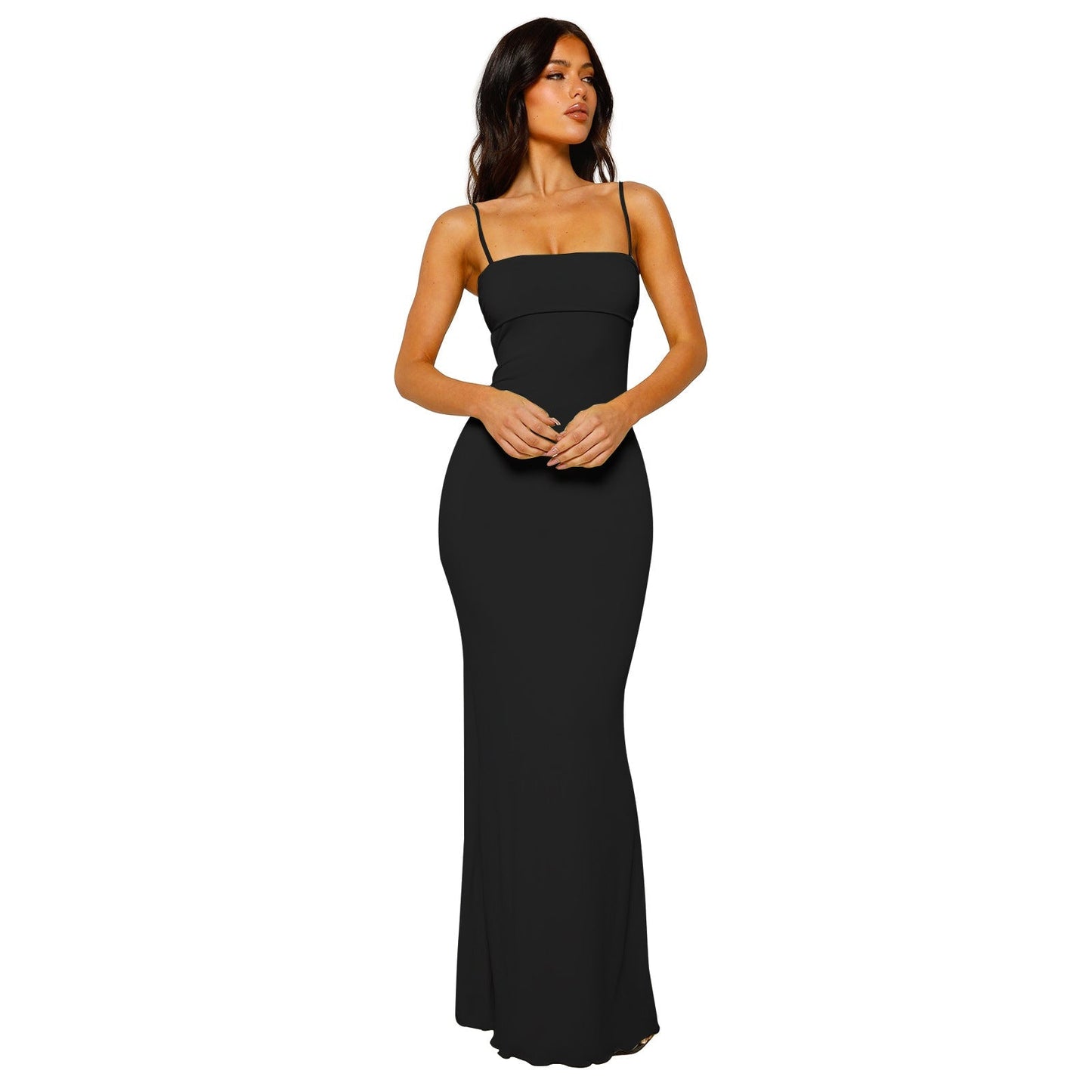 Elegante Bodycon Jurk Maxi Lengte Zwart