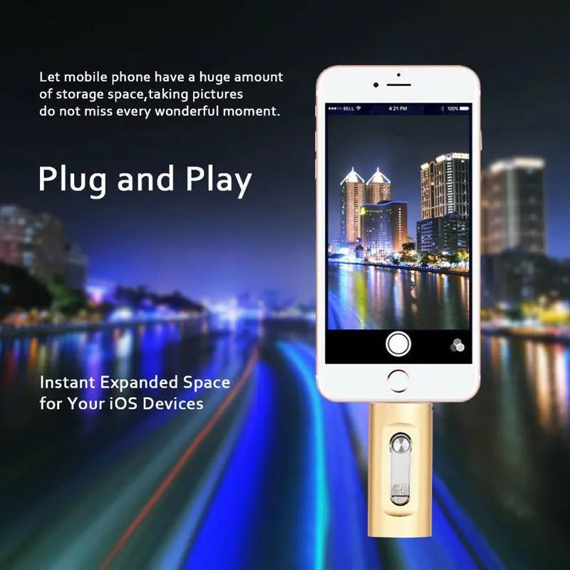 3-in-1 USB Stick Metaal 6.6x2cm Lightning USB-C USB 3.0 iPhone Android Mac PC 256GB 2TB Foto Video Opslag Sleutelhanger