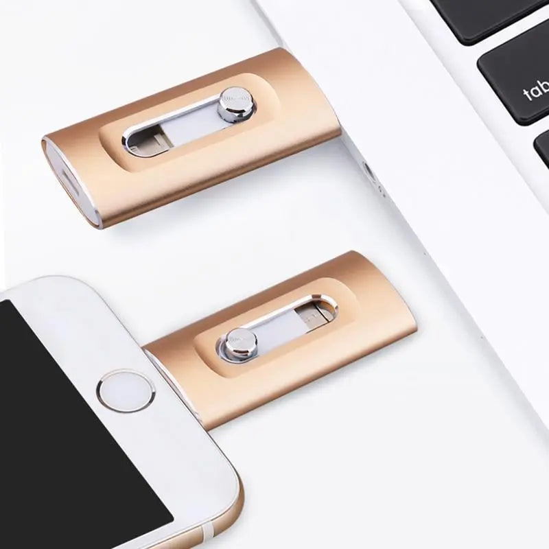 3-in-1 USB Stick Metaal 6.6x2cm Lightning USB-C USB 3.0 iPhone Android Mac PC 256GB 2TB Foto Video Opslag Sleutelhanger