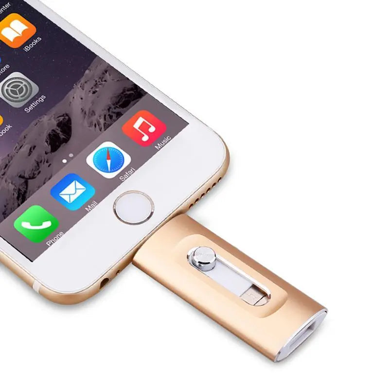 3-in-1 USB Stick Metaal 6.6x2cm Lightning USB-C USB 3.0 iPhone Android Mac PC 256GB 2TB Foto Video Opslag Sleutelhanger