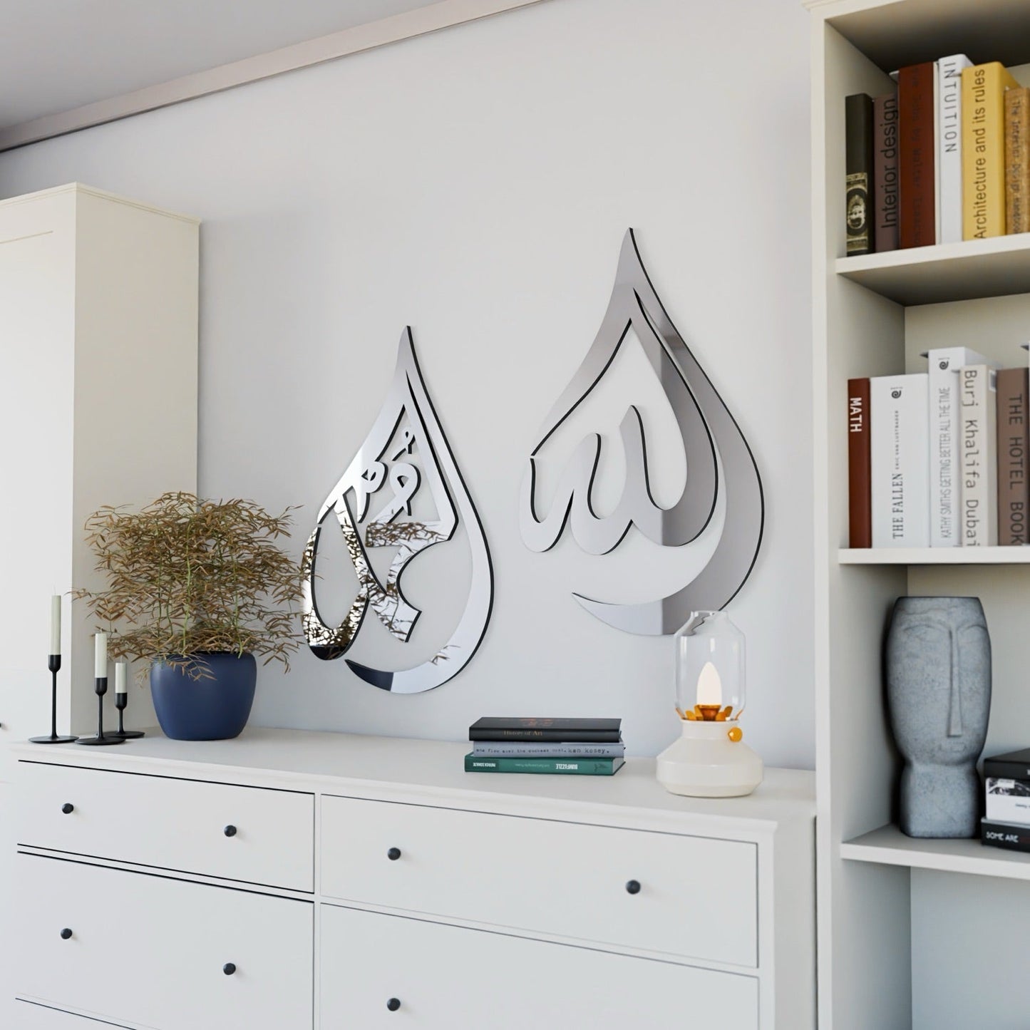 Islamitische Wanddecoratie Allah & Mohammad Druppelvorm Hout