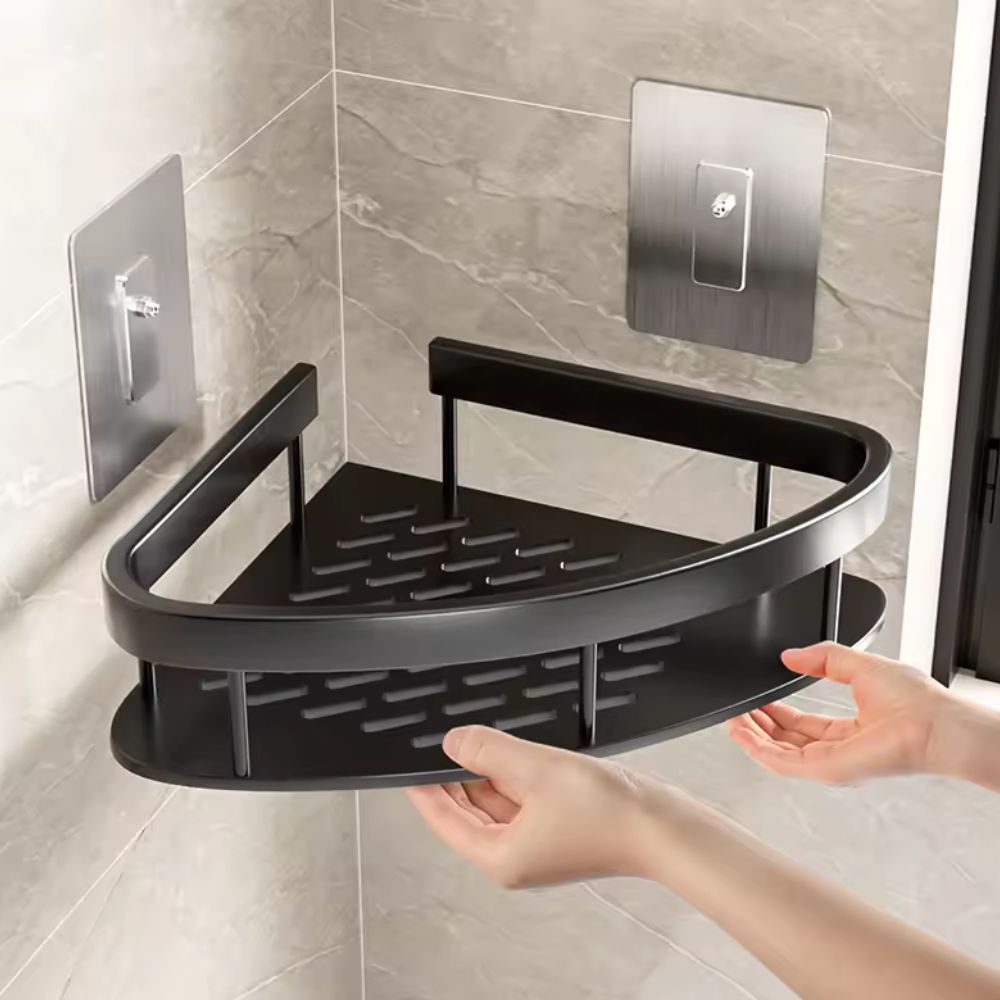 Doucheplank Aluminium Zelfklevend Zilver Hoek Wandplank Badkamer Organizer Zonder Boren Opbergrek Shampoo Zeep