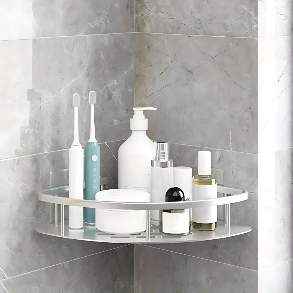 Hoek Douche Rek Zonder Boren – Aluminium Badkamer Doucherek met Afvoer & Roestvrije Coating