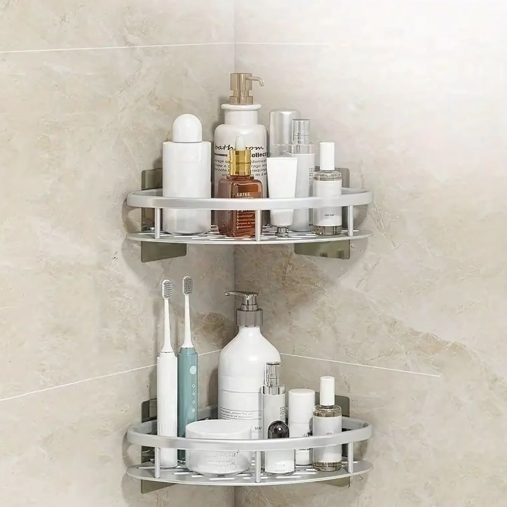 Doucheplank Aluminium Zelfklevend Zilver Hoek Wandplank Badkamer Organizer Zonder Boren Opbergrek Shampoo Zeep
