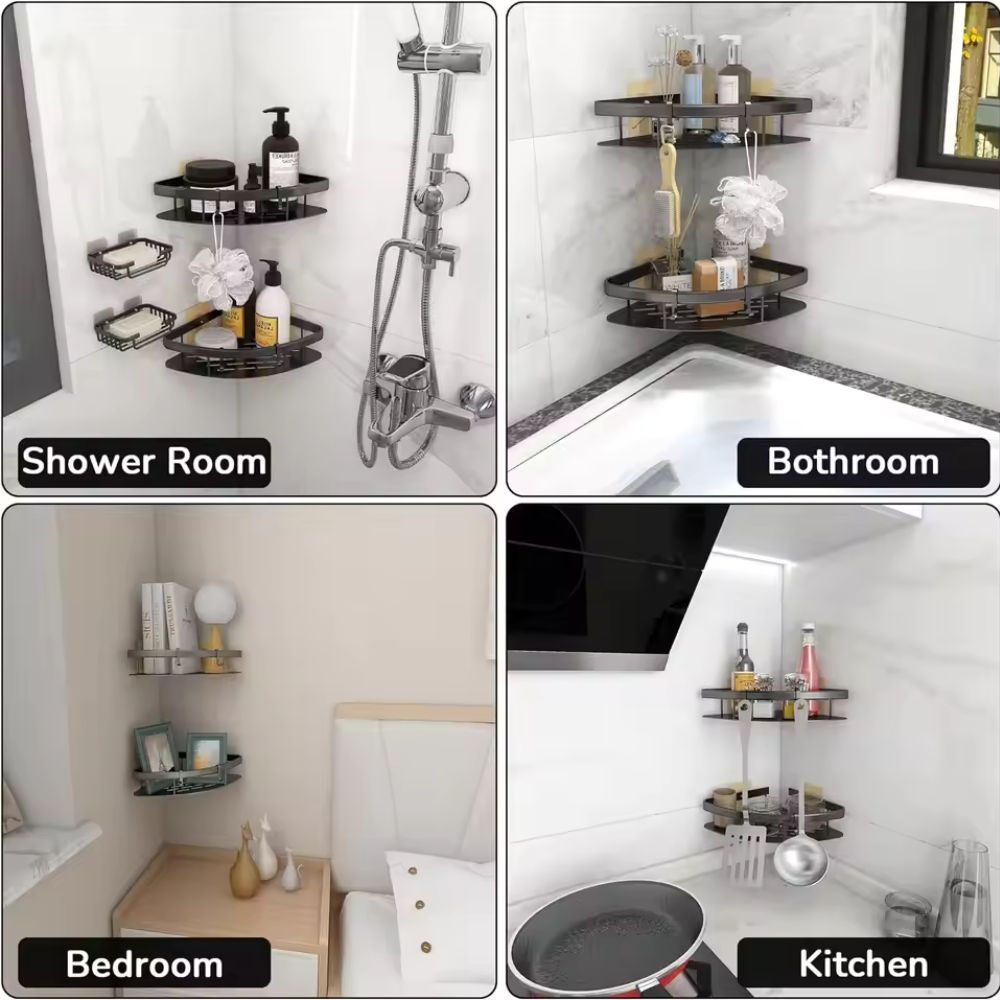 Aluminium Doucheplank met Gebogen Ontwerp – Zelfklevende Wandmontage voor Shampoo en Douchegels
