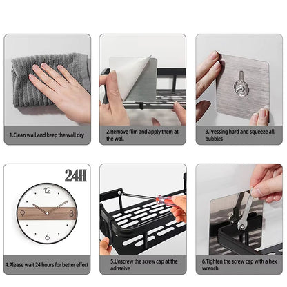 Aluminium Doucheplank met Gebogen Ontwerp – Zelfklevende Wandmontage voor Shampoo en Douchegels