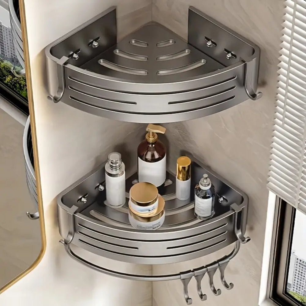 Hoekdouche Organizer Aluminium Zelfklevend Zonder Boren Badkamerrek Roestvrij Keuken Opbergsysteem Wandrek