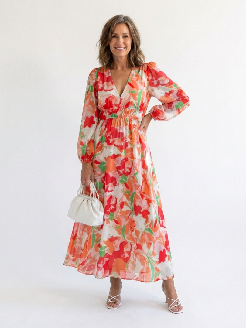 Aly Dames Maxi Jurk | Bloemenprint, Lange Mouwen, Lichtgewicht 4
