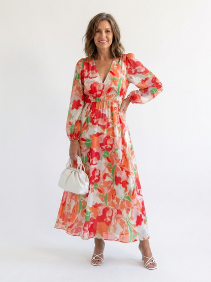 Aly Dames Maxi Jurk | Bloemenprint, Lange Mouwen, Lichtgewicht 4