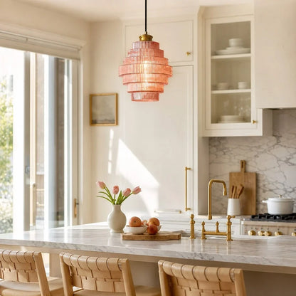Glazen Hanglamp Gestreept Gekleurd Glas Flesmodel Scandinavische Verlichting voor Eetkamer Woonkamer Keukeneiland