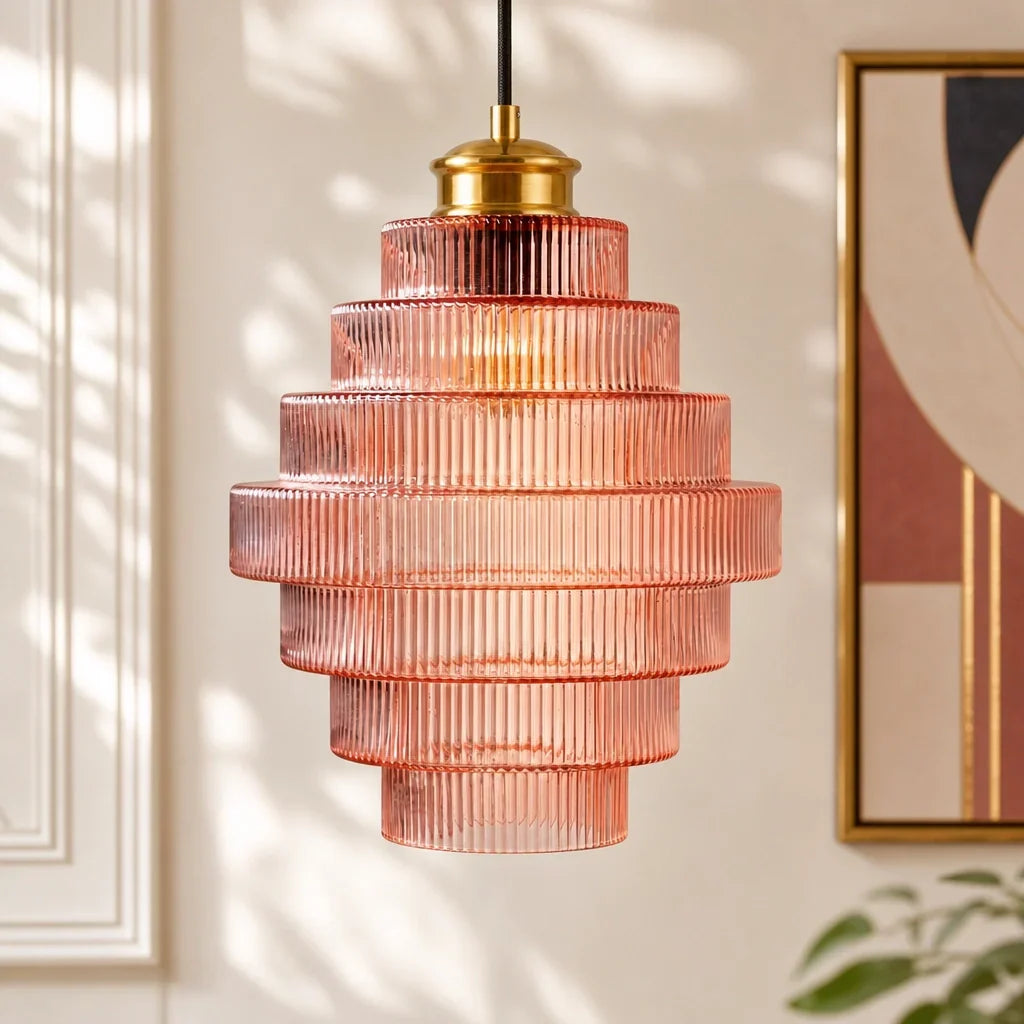 Glazen Hanglamp Gestreept Gekleurd Glas Flesmodel Scandinavische Verlichting voor Eetkamer Woonkamer Keukeneiland