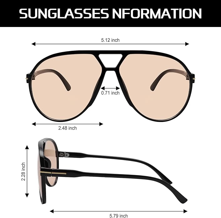 Oversized Vierkante Pilotenbril met UV400 Bescherming Unisex Zonnebril Lichtgewicht Montuur Retro Eyewear