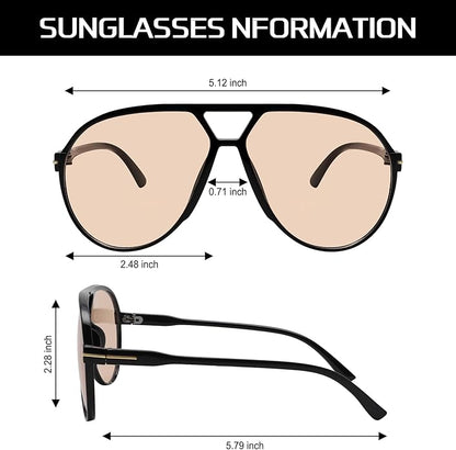 Oversized Vierkante Pilotenbril met UV400 Bescherming Unisex Zonnebril Lichtgewicht Montuur Retro Eyewear