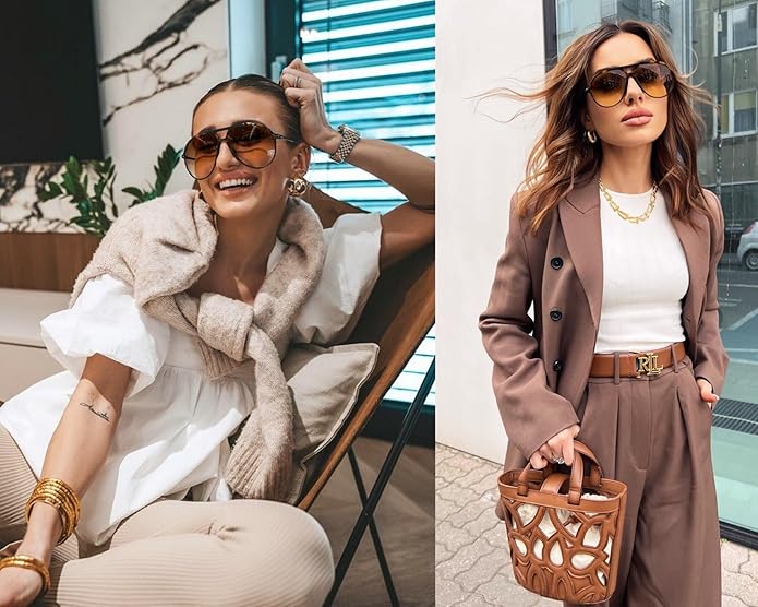 Oversized Vierkante Pilotenbril met UV400 Bescherming Unisex Zonnebril Lichtgewicht Montuur Retro Eyewear