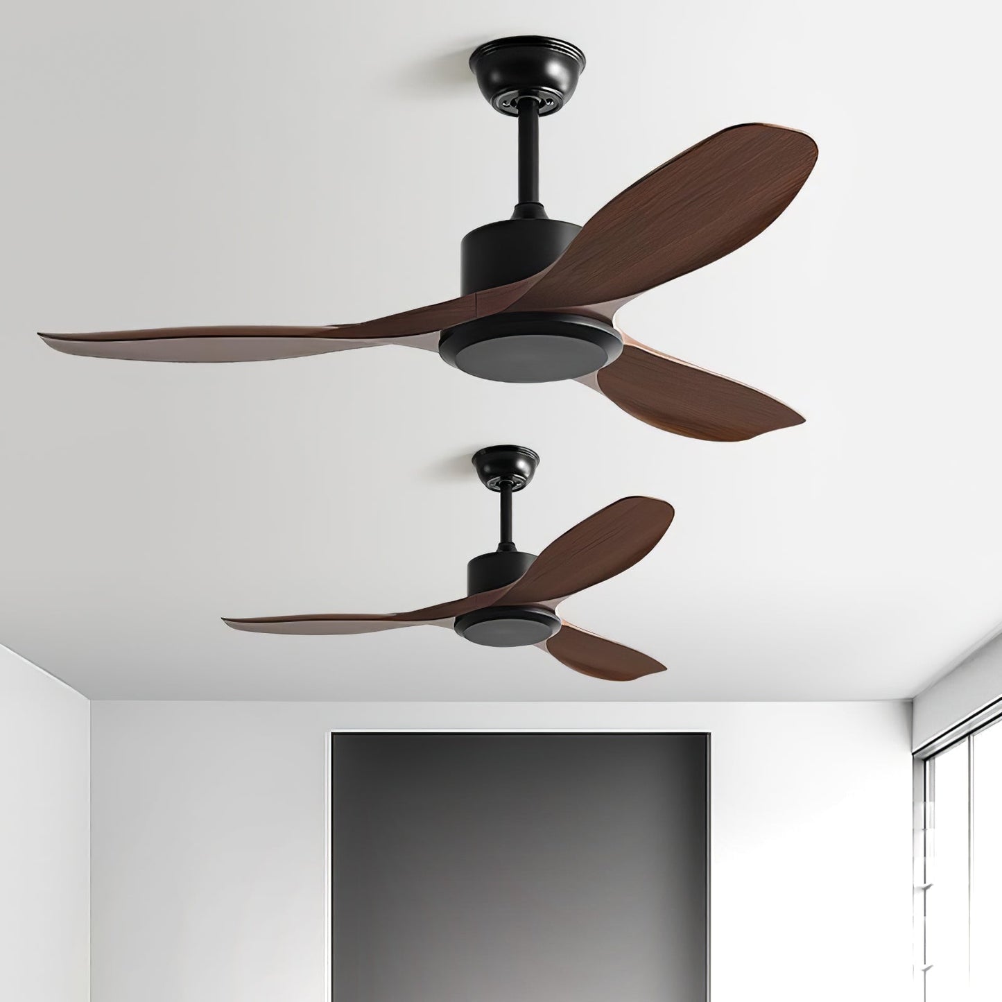 Minimalistische Plafondventilator Hout 106-132cm Met Afstandsbediening 5 Snelheden Omkeerbaar Koper Motor AC 110-240V