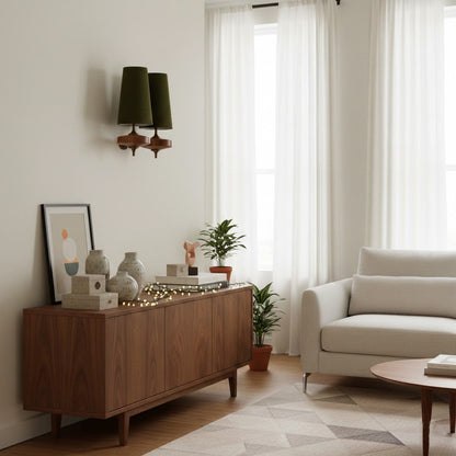 Design Wandlamp Met Houten Details En Stoffen Kap Geïnspireerd Op De Nikau Palm