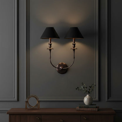 Moderne Wandlamp met Zwarte Stoffen Kap in Messing, Nikkel of Zwart – 1 of 2 Lichtpunten Design Verlichting