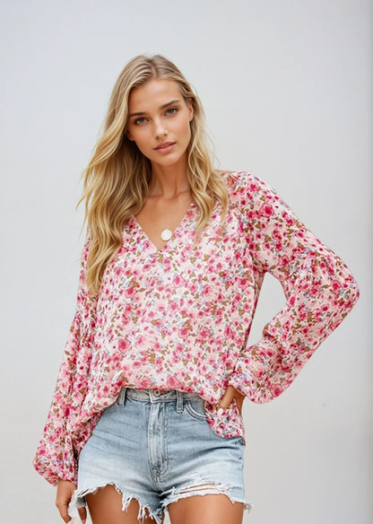 Vrouwelijke Bloemen Blouse Losse Pasvorm Zomerse Stijl - StudioMarella