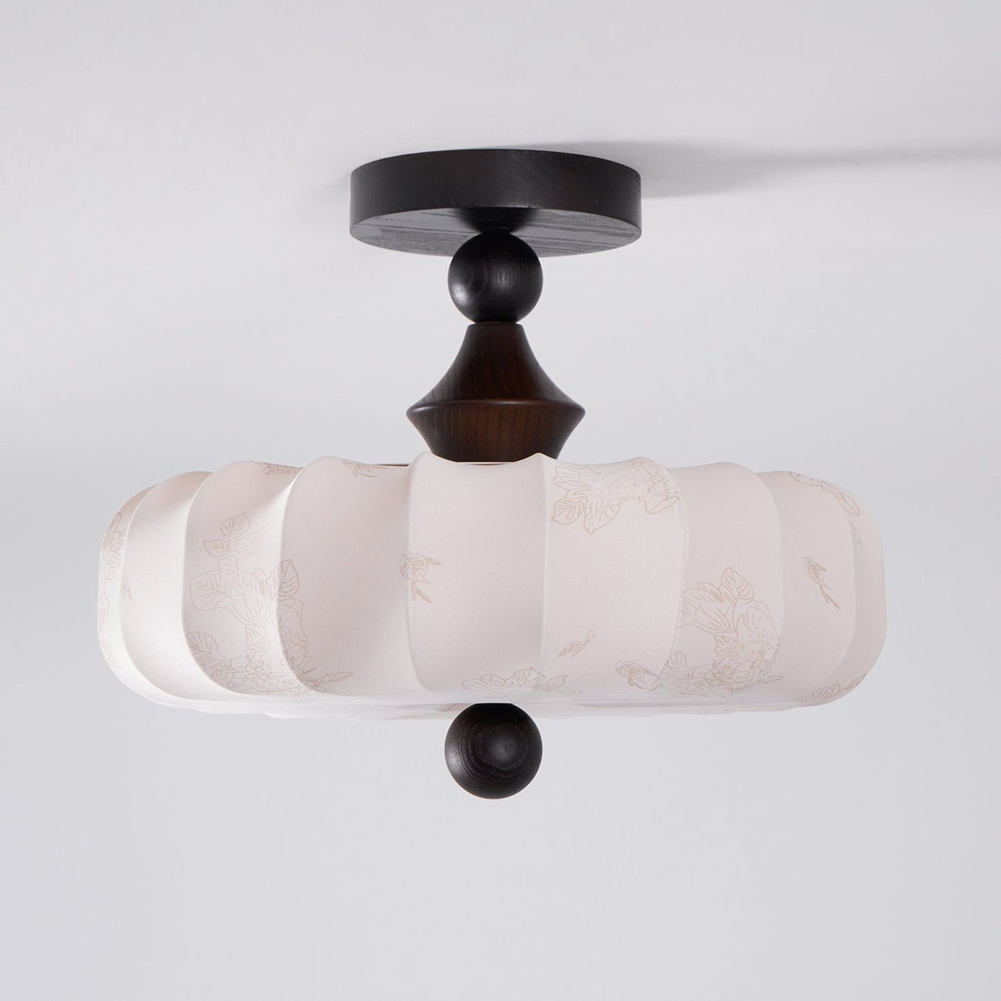 Anela Plafondlamp Walnoot met Beige Gevlochten Kap – Retro Scandinavische Hanglamp met Geïntegreerde LED – Dimbare Plafondverlichting