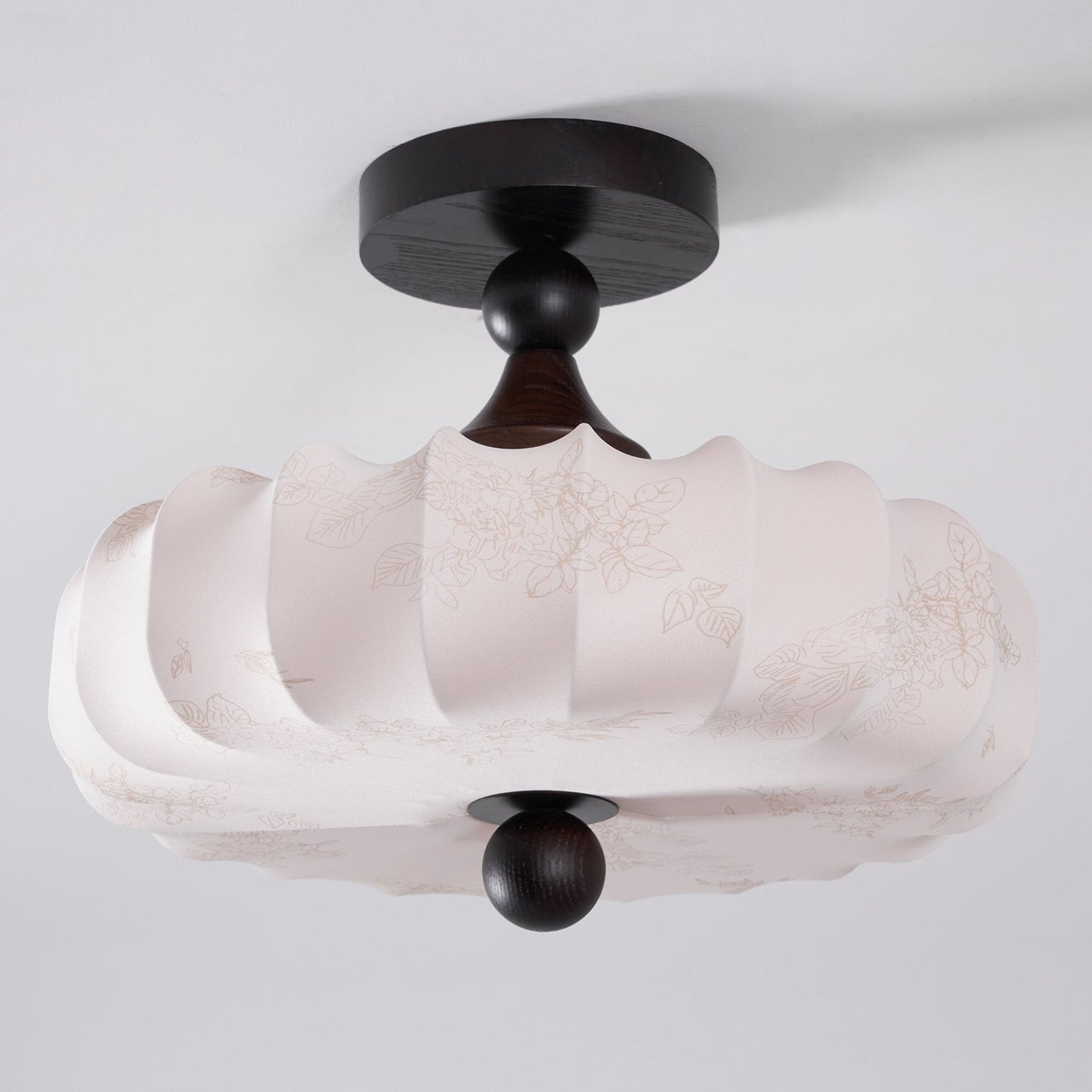 Anela Plafondlamp Walnoot met Beige Gevlochten Kap – Retro Scandinavische Hanglamp met Geïntegreerde LED – Dimbare Plafondverlichting
