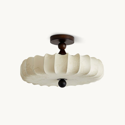 Anela Plafondlamp Walnoot met Beige Gevlochten Kap – Retro Scandinavische Hanglamp met Geïntegreerde LED – Dimbare Plafondverlichting
