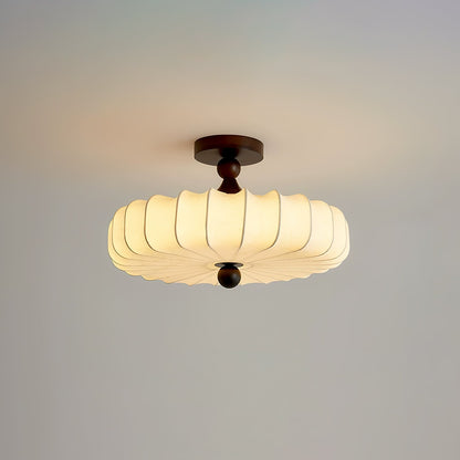Anela Plafondlamp Walnoot met Beige Gevlochten Kap – Retro Scandinavische Hanglamp met Geïntegreerde LED – Dimbare Plafondverlichting