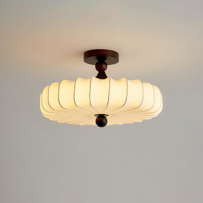 Anela Plafondlamp Walnoot met Beige Gevlochten Kap – Retro Scandinavische Hanglamp met Geïntegreerde LED – Dimbare Plafondverlichting
