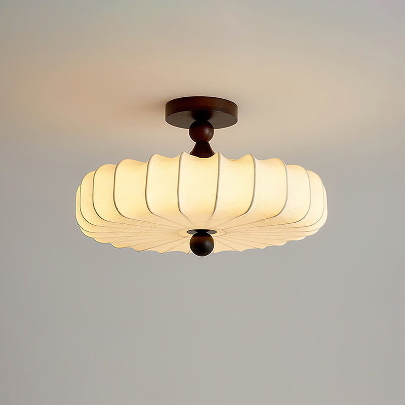 Anela Plafondlamp Walnoot met Beige Gevlochten Kap – Retro Scandinavische Hanglamp met Geïntegreerde LED – Dimbare Plafondverlichting