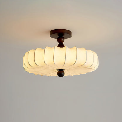 Anela Plafondlamp Walnoot met Beige Gevlochten Kap – Retro Scandinavische Hanglamp met Geïntegreerde LED – Dimbare Plafondverlichting