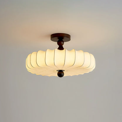 Anela Plafondlamp Walnoot met Beige Gevlochten Kap – Retro Scandinavische Hanglamp met Geïntegreerde LED – Dimbare Plafondverlichting