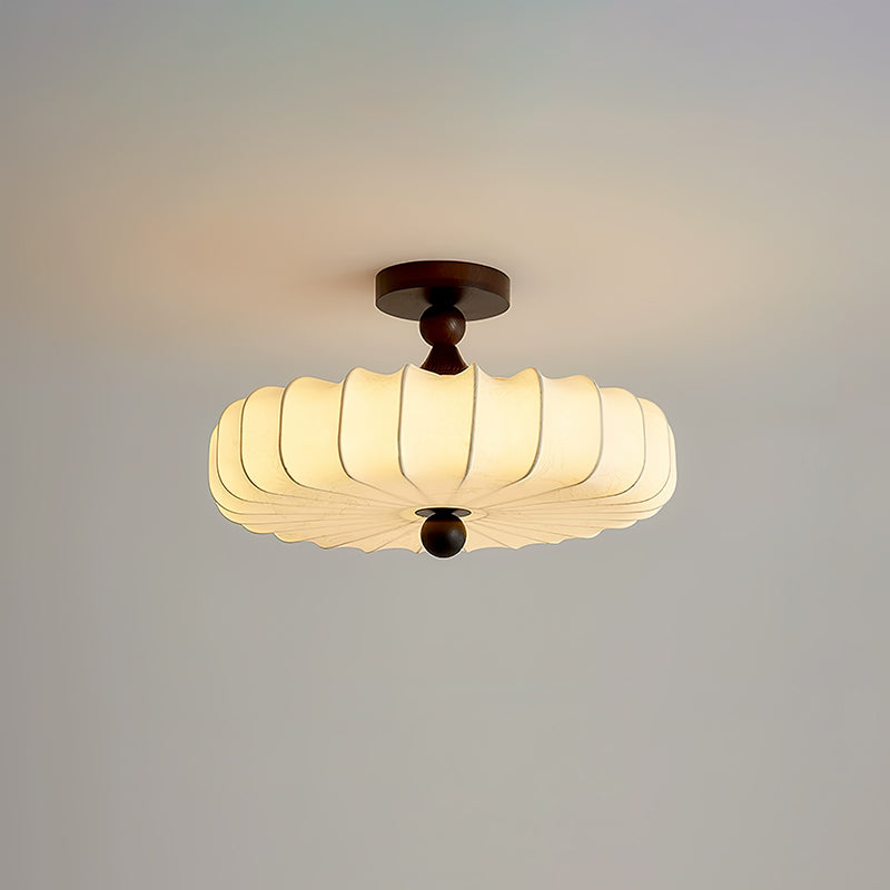 Anela Plafondlamp Walnoot met Beige Gevlochten Kap – Retro Scandinavische Hanglamp met Geïntegreerde LED – Dimbare Plafondverlichting