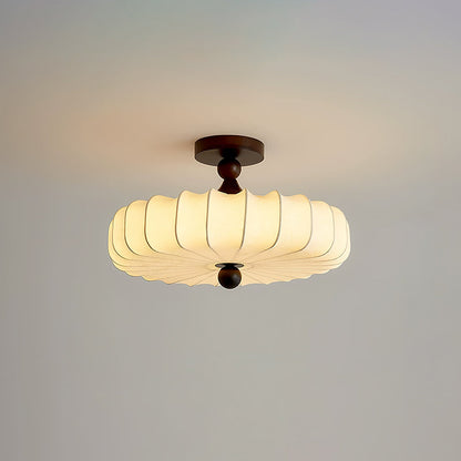 Anela Plafondlamp Walnoot met Beige Gevlochten Kap – Retro Scandinavische Hanglamp met Geïntegreerde LED – Dimbare Plafondverlichting