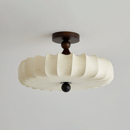 Anela Plafondlamp Walnoot met Beige Gevlochten Kap – Retro Scandinavische Hanglamp met Geïntegreerde LED – Dimbare Plafondverlichting
