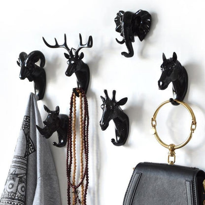 Decoratieve Dierenkop Wandhaak in Goud Wit Zwart voor Sleutels Tassen Handdoeken | Giraffehaak Olifanthaak Neushoornhaak Hert Ram Paard | Gietijzer Wanddecoratie Hal Badkamer Slaapkamer