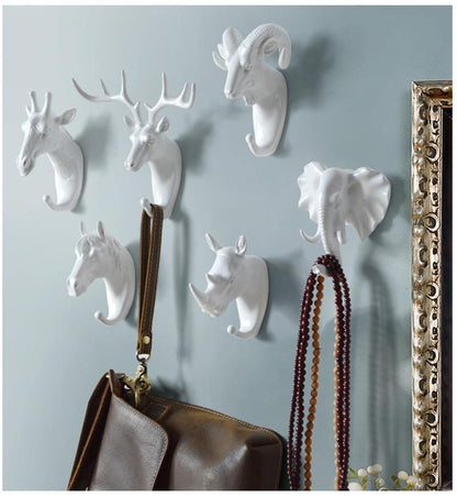 Decoratieve Dierenkop Wandhaak in Goud Wit Zwart voor Sleutels Tassen Handdoeken | Giraffehaak Olifanthaak Neushoornhaak Hert Ram Paard | Gietijzer Wanddecoratie Hal Badkamer Slaapkamer