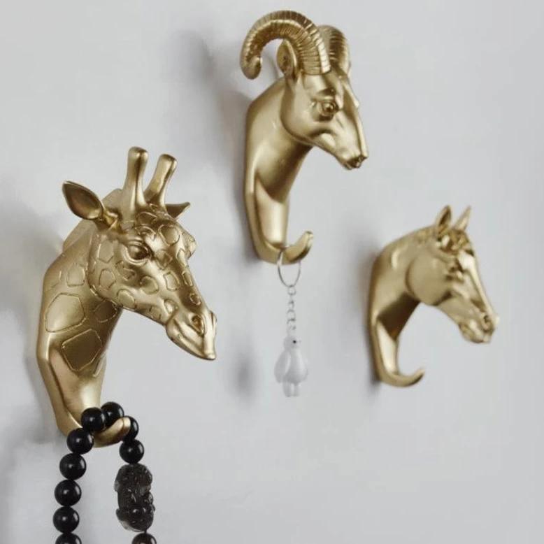 Wandhaken dieren resin goud decoratief kapstok haak hal badkamer sleutelhouder sieraden ophanghaken muur