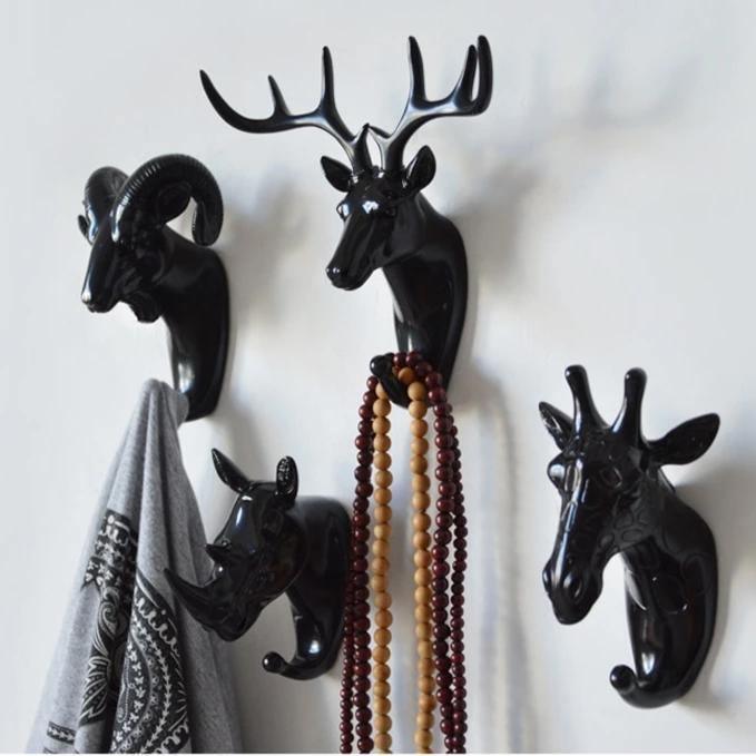 Decoratieve Dierenkop Wandhaak in Goud Wit Zwart voor Sleutels Tassen Handdoeken | Giraffehaak Olifanthaak Neushoornhaak Hert Ram Paard | Gietijzer Wanddecoratie Hal Badkamer Slaapkamer