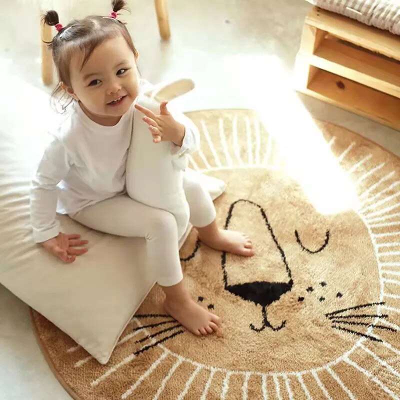 Rond Vloerkleed Kinderen Leeuw Polyester Microvezel 80cm 100cm 120cm Speelkamer Kinderkamer Tapijt Dierenprint Speelkleed Zacht