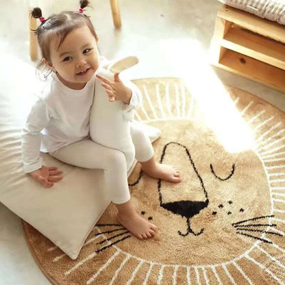 Rond Vloerkleed Kinderen Leeuw Polyester Microvezel 80cm 100cm 120cm Speelkamer Kinderkamer Tapijt Dierenprint Speelkleed Zacht