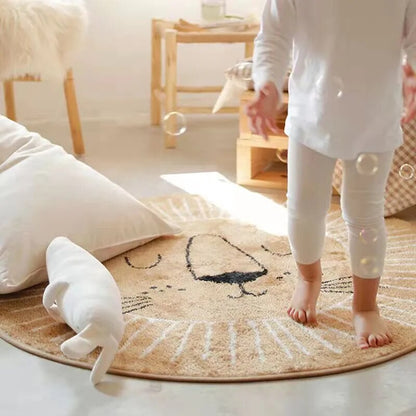 Rond Vloerkleed Kinderen Leeuw Polyester Microvezel 80cm 100cm 120cm Speelkamer Kinderkamer Tapijt Dierenprint Speelkleed Zacht