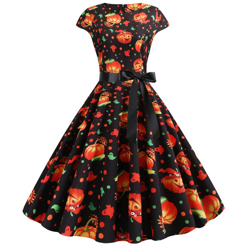 Midi Jurk met Spook en Pompoen Halloween