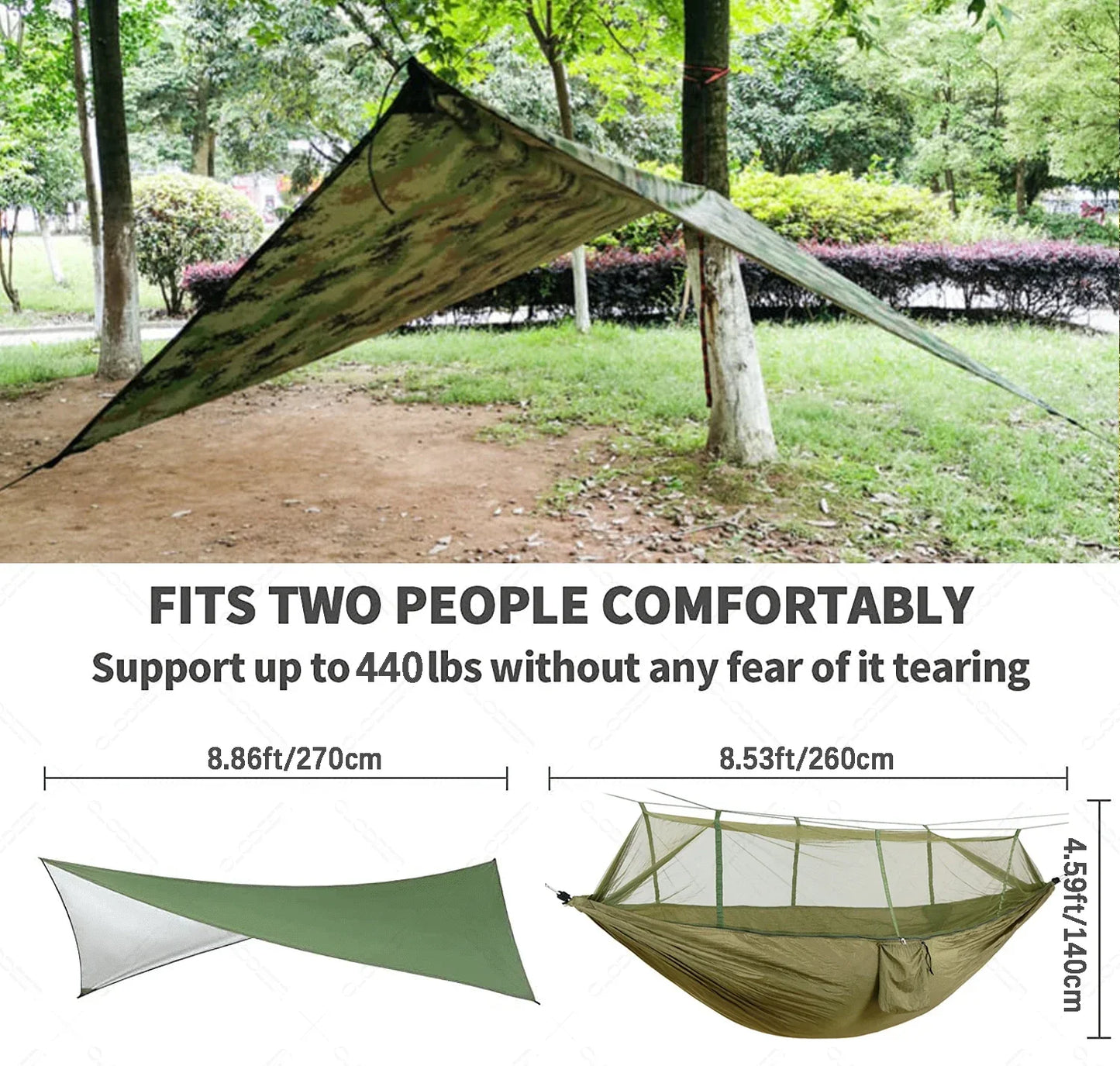 Camping Hangmat voor 2 Personen met Regenscherm en Muskietennet