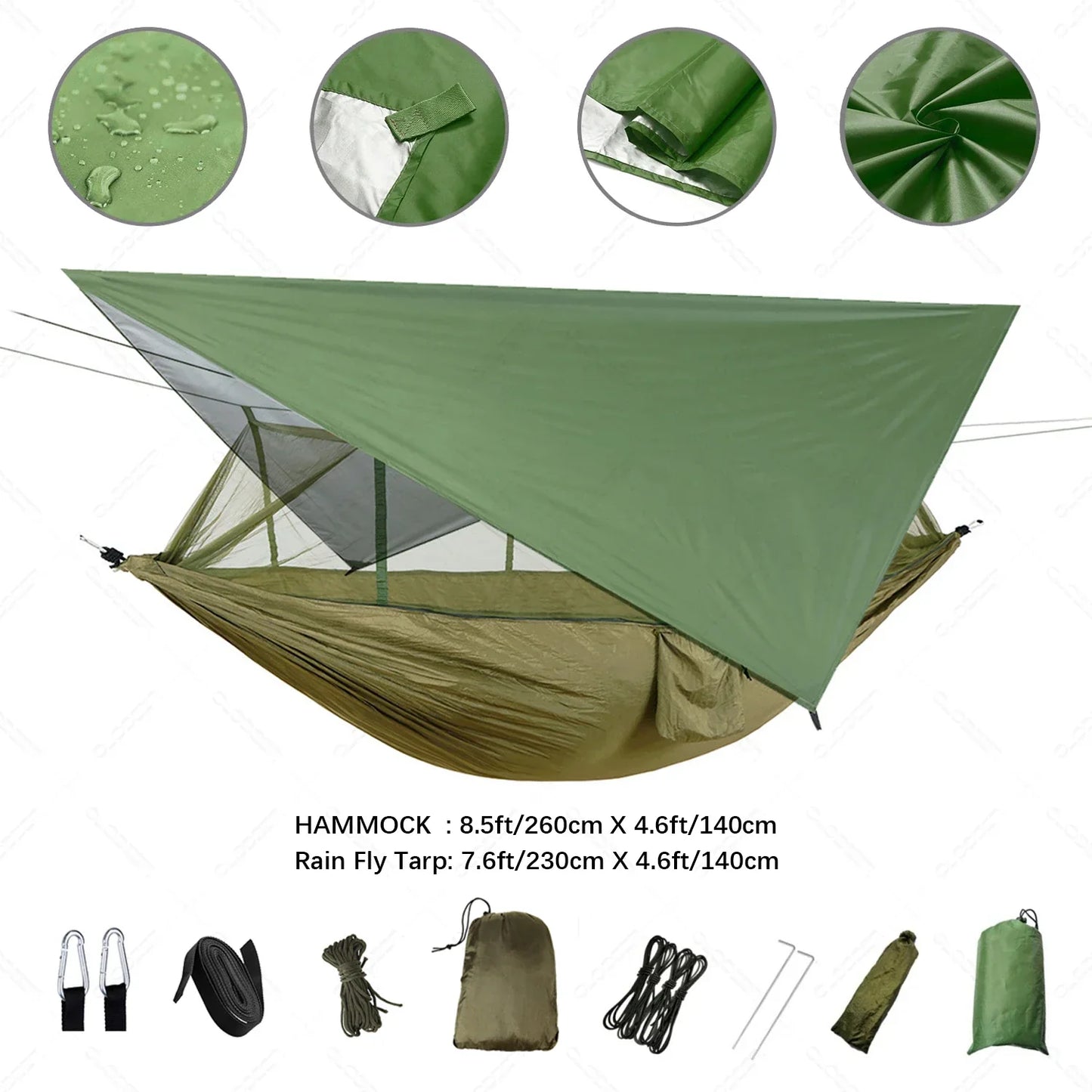 Camping Hangmat voor 2 Personen met Regenscherm en Muskietennet