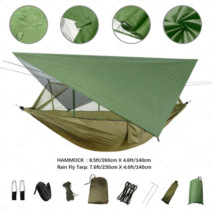Camping Hangmat voor 2 Personen met Regenscherm en Muskietennet