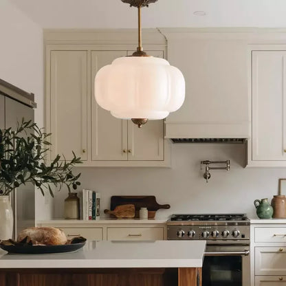 Antique Brass Plafondlamp met Groen Glas Pompoendesign - Elegante Hanglamp voor Eetkamer Keukeneiland Slaapkamer