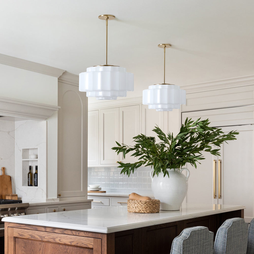 Gelaagde Opaalglas Hanglamp met Antiek Messing Antieke Nostalgische Vintage Verlichting Eetkamer Keukeneiland Entree