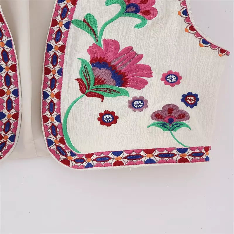 Blauwe Bloemen Gilet voor Dames Geborduurd