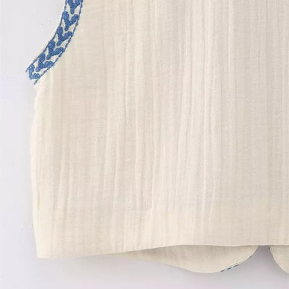 Blauwe Bloemen Gilet voor Dames Geborduurd